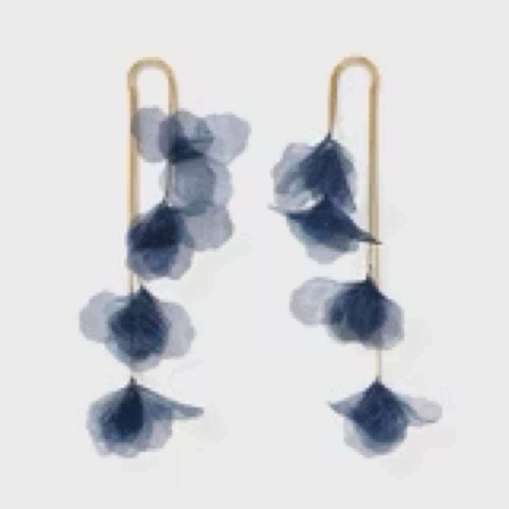 Elegant Gold and Blue Floral Drop Earrings*